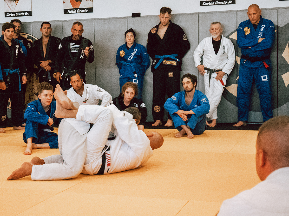 Pupils watching instructors demonstrate techniques